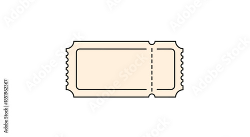 Minimalist blank ticket template with a classic serrated edge and a dashed tear-off line on a soft beige background for event entry or raffle.