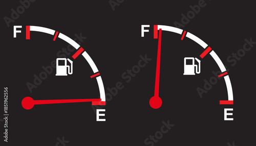 Gas and fuel gauge meter full and empty icon set vector illustration