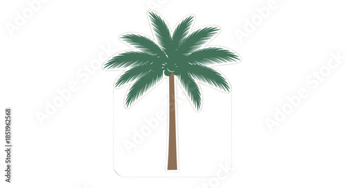 Minimalist illustration depicts a vibrant green palm tree with a sturdy brown trunk set against a clean white background.