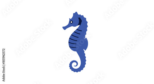 Elegant simple blue seahorse illustration with a stylized appearance, isolated on a clean white background for marine designs.
