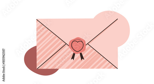 Charming pink envelope featuring a heart wax seal with abstract shapes in the background symbolizing a heartfelt love letter or invitation.
