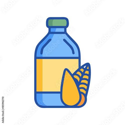 Corn oil bottle with corn cob illustration icon design