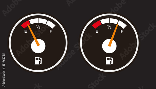 Gas and fuel gauge meter full and empty icon set vector illustration