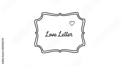 Elegant simple outline vintage style frame features "Love Letter" text and a subtle small heart isolated on a pristine white background.