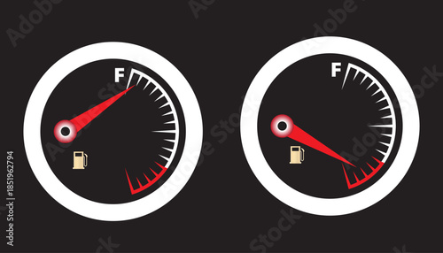 Gas and fuel gauge meter full and empty icon set vector illustration
