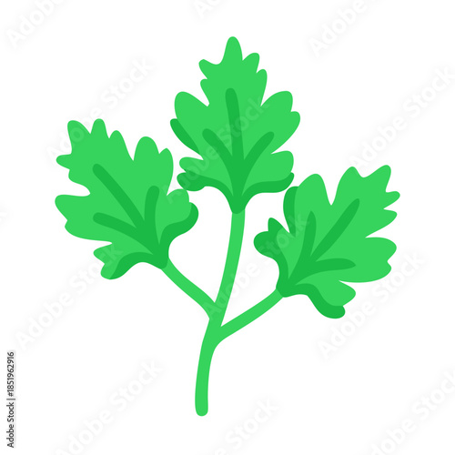 Vibrant green parsley sprig icon against a white background