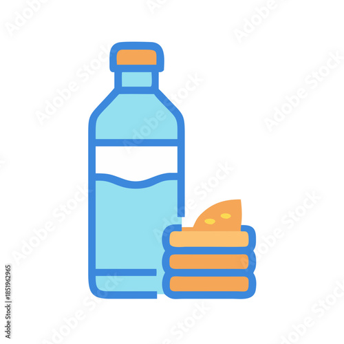 Refreshing water bottle with stacked sponge on white background