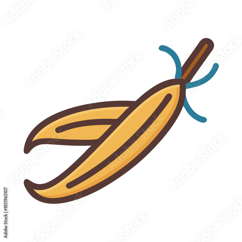 Stylized yellow vanilla pods in flat design illustration