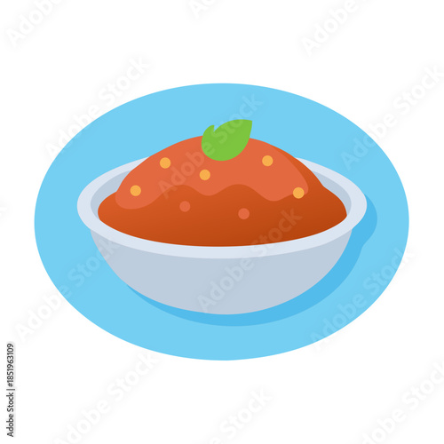 Cartoon illustration of savory tomato sauce in a bowl