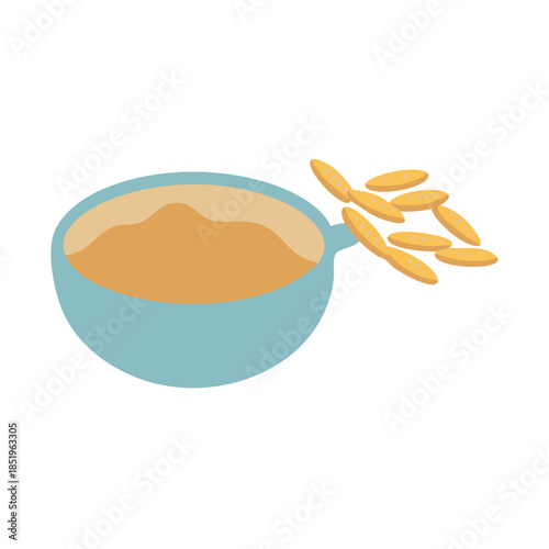 Stylized image of lentil soup with croutons on white