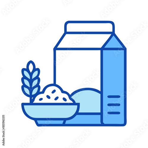 Breakfast cereal and milk flat vector illustration on white