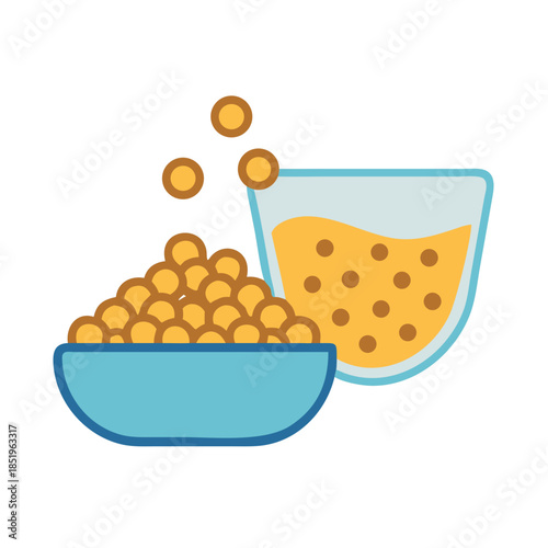 Bowl of chickpeas with glass of chickpea water or juice