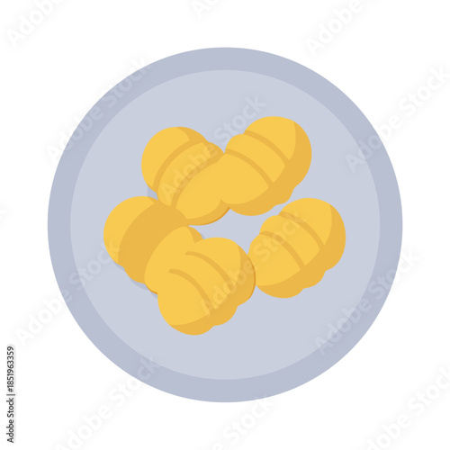 Gnocchi on a plate simple, modern flat vector graphic