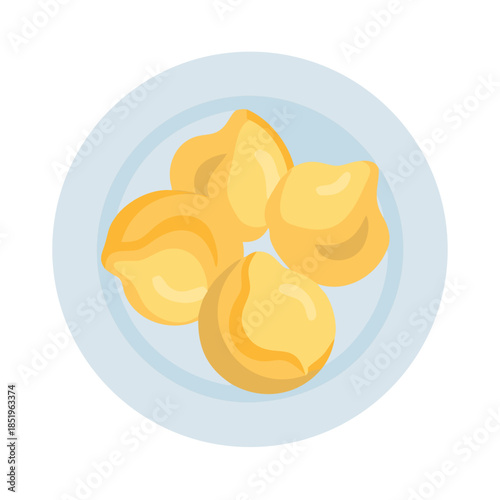Plate of chickpeas, simple flat illustration on white backdrop
