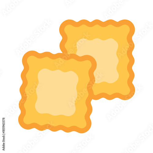 Two golden ravioli pasta isolated on white background