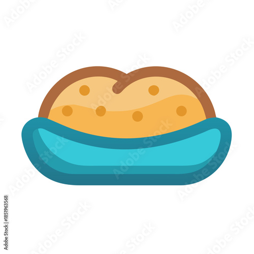 Stylized loaf of bread on a blue plate icon