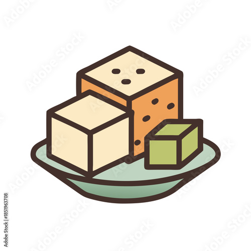Stylized isometric blocks on plate concept art for web