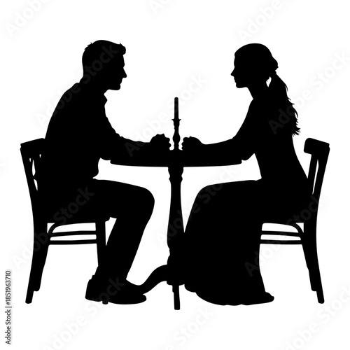 Couple silhouetted at a table with a candle Vector