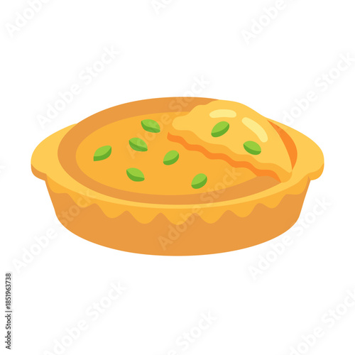 Pumpkin pie with crust and green garnish vector illustration