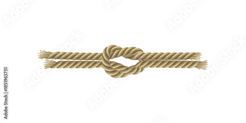 Detailed rope knot vector illustration showing intertwined rope fibers, strong knot structure, nautical marine design element, isolated object for decoration and safety concept