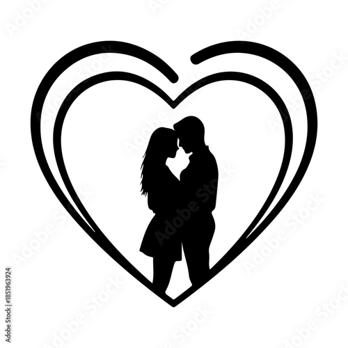 Silhouette of a couple embracing within a heart shape Vector