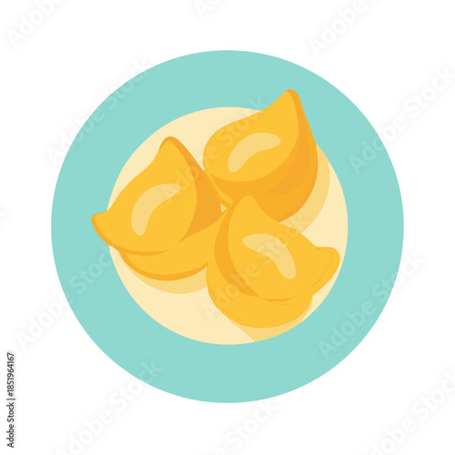 Three dumplings on a plate in simple flat design