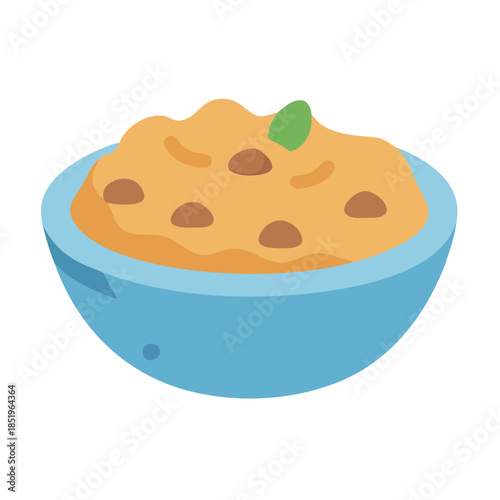 Illustration of tasty hummus in blue bowl on white background