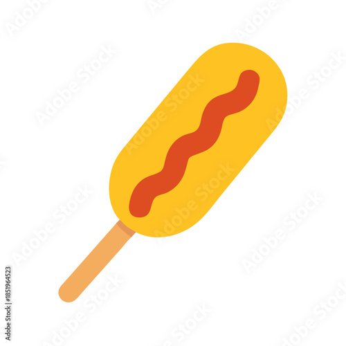 Flat vector corn dog illustration with ketchup design