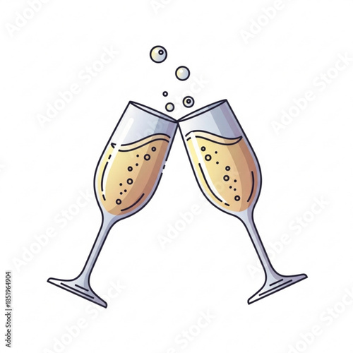 Cheers to Celebration: A vibrant illustration depicts two champagne flutes clinking together in a toast, bubbles rising, exuding joy and festivity.