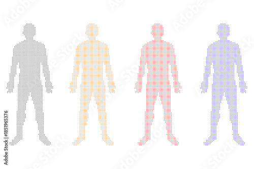 Colorful human body dotted design pixelated art set in soft pastel tones isolated on white background