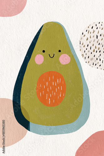 Simple Hand-Drawn Avocado Illustration on White Background, Minimalist Kids Art