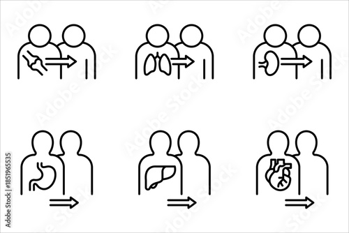 Human organ transplantation icon set. with a white background.
