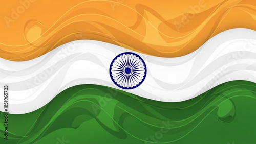 Indian national flag with wavy orange white and green stripes and blue chakra emblem