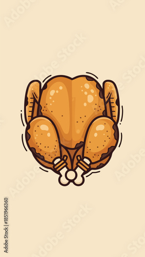 Illustration of a roasted turkey on a beige background with a simple, hand-drawn style and warm golden tones.