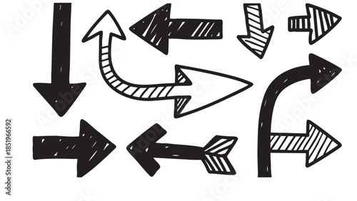 A collection of hand-drawn doodle arrows pointing in various directions and styles on a white background.