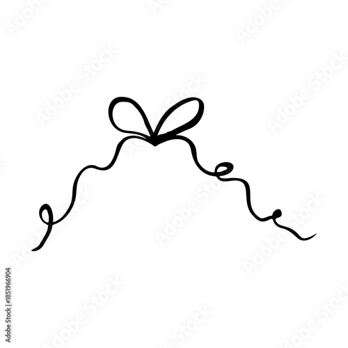 Hand-drawn doodle of a thin ribbon with long curly hanging tails
