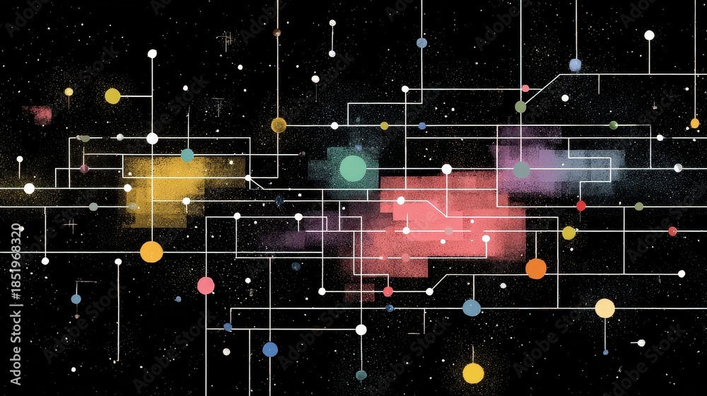 Obraz premium Data flow cyberspace top view flat design water color colored pastel. 