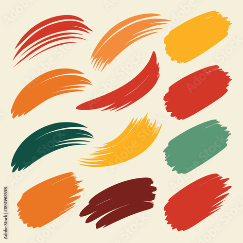 Textured brush stroke pack with diverse artistic styles and colors for graphic design elements.