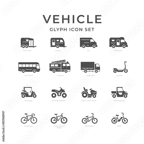 Set glyph icons of vehicle