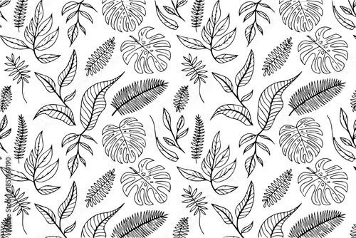 Minimal Tropical Leaf Line Art Seamless Pattern for Icons Logos and Branding