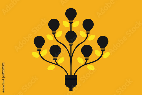 A tree silhouette composed of light bulbs, symbolizing innovative ideas and illumination