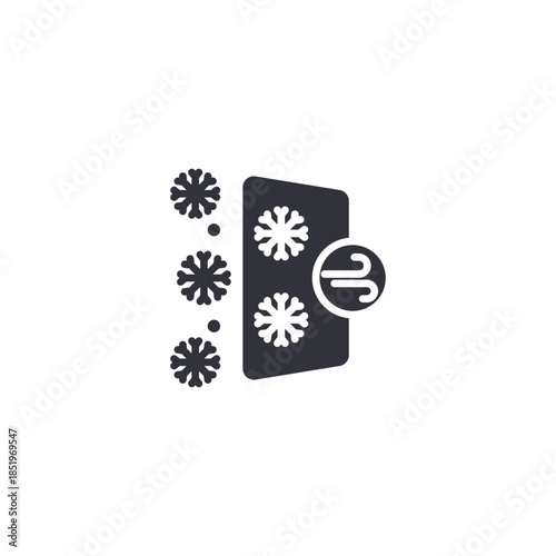 Humidifier with airflow particles icon representing mist diffusion, air moisture improvement, indoor comfort, and breathing support.