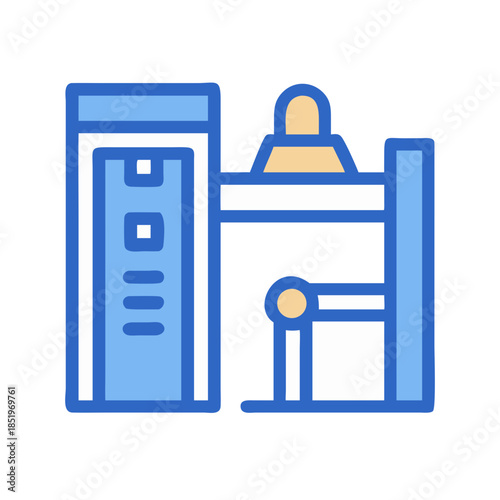 Stylized illustration of an X-ray scanner machine with bold outlines