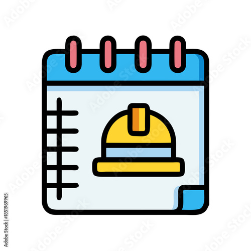 Construction schedule flat vector icon with safety helmet icon