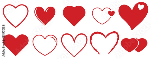 Set of 10 red Heart icon. Heart set Medical heath line design symbol Valentines day hand drawn love symbol collection heart shape inside representing love romance.