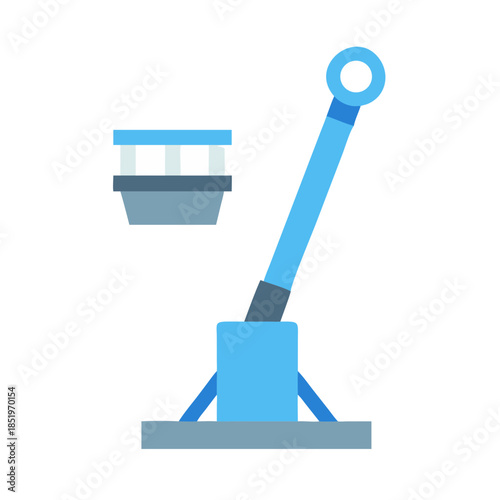 Blue water well pump with bucket and support structure