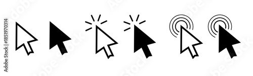 Computer mouse click cursor icons set vector illustration