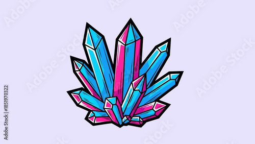 Vibrant Crystal Cluster - A Colorful Gemstone Illustration with Sharp Edges.