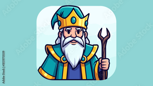 Cartoon King Holding Wrench - A Whimsical Take on Royalty and Repair.