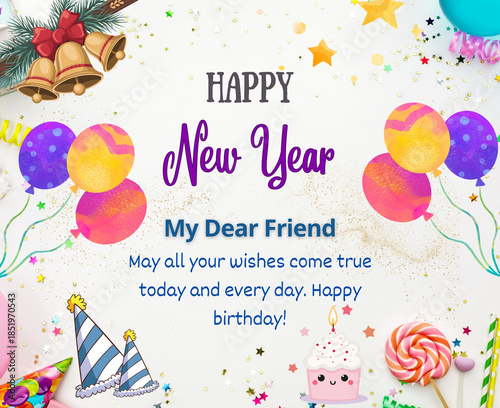 Canvas-taulu Happy New Year My dear friend Greeting Illustration